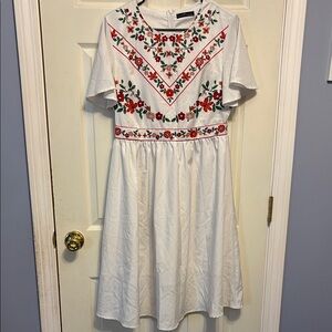 White Floral A-Line Midi Dress